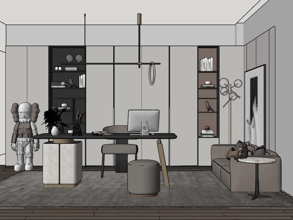 Contemporary Home Office Design sketchup model preview - SketchupBox