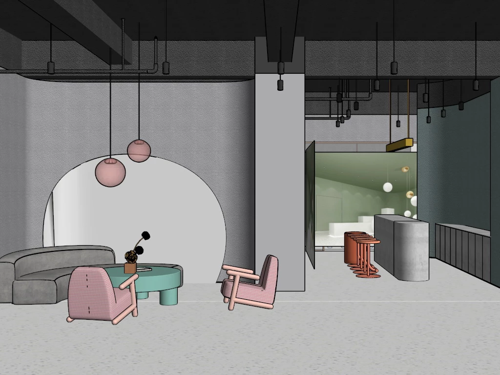 Industrial Office Reception Area sketchup model preview - SketchupBox