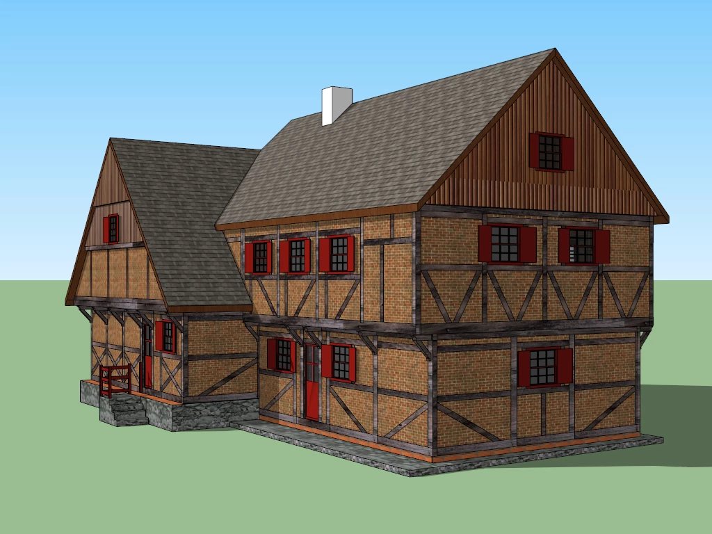 Red Brick Country House sketchup model preview - SketchupBox