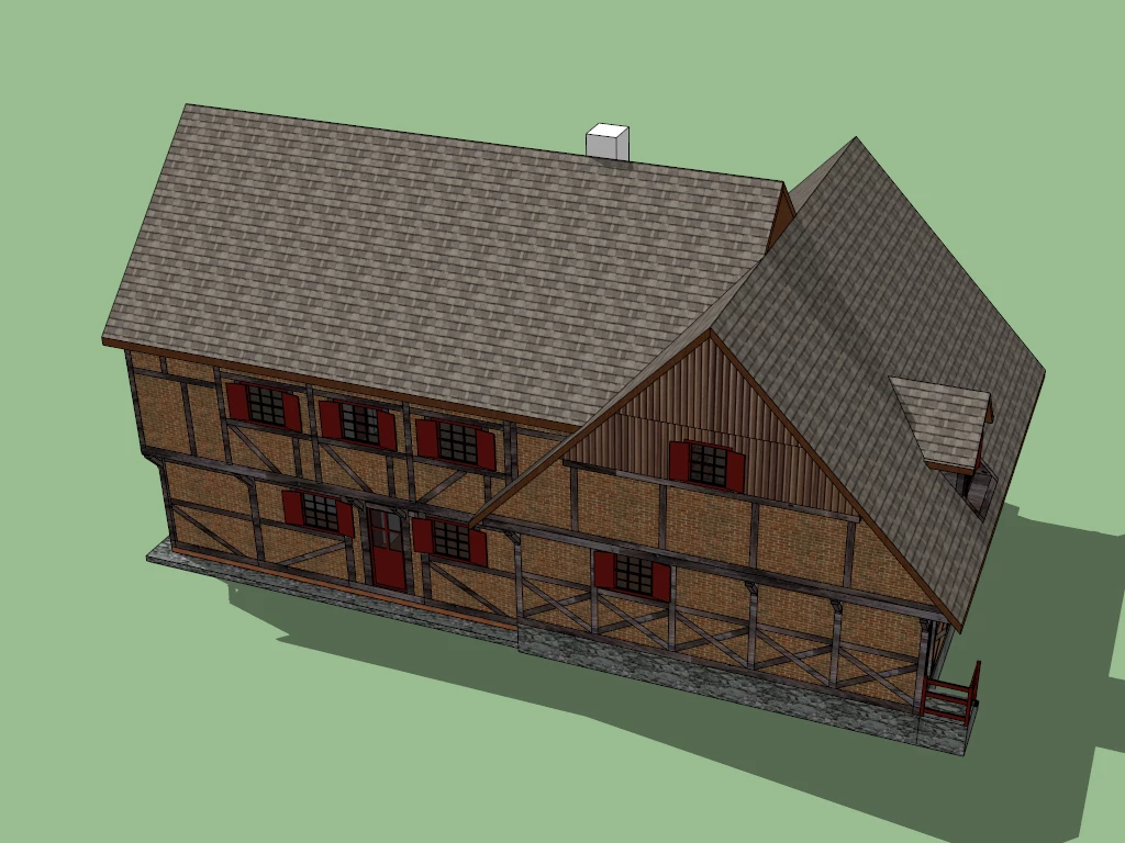 Red Brick Country House sketchup model preview - SketchupBox