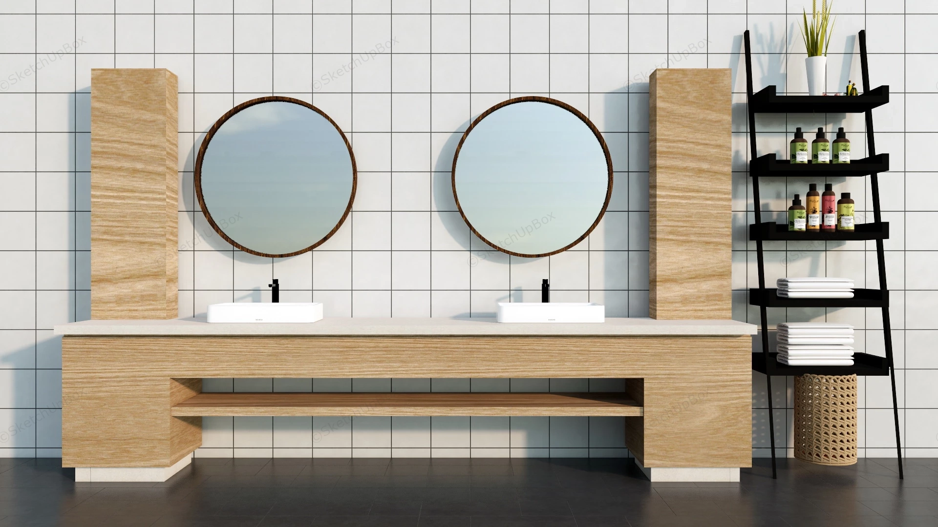 Wood Bathroom Vanity And Shelf sketchup model preview - SketchupBox