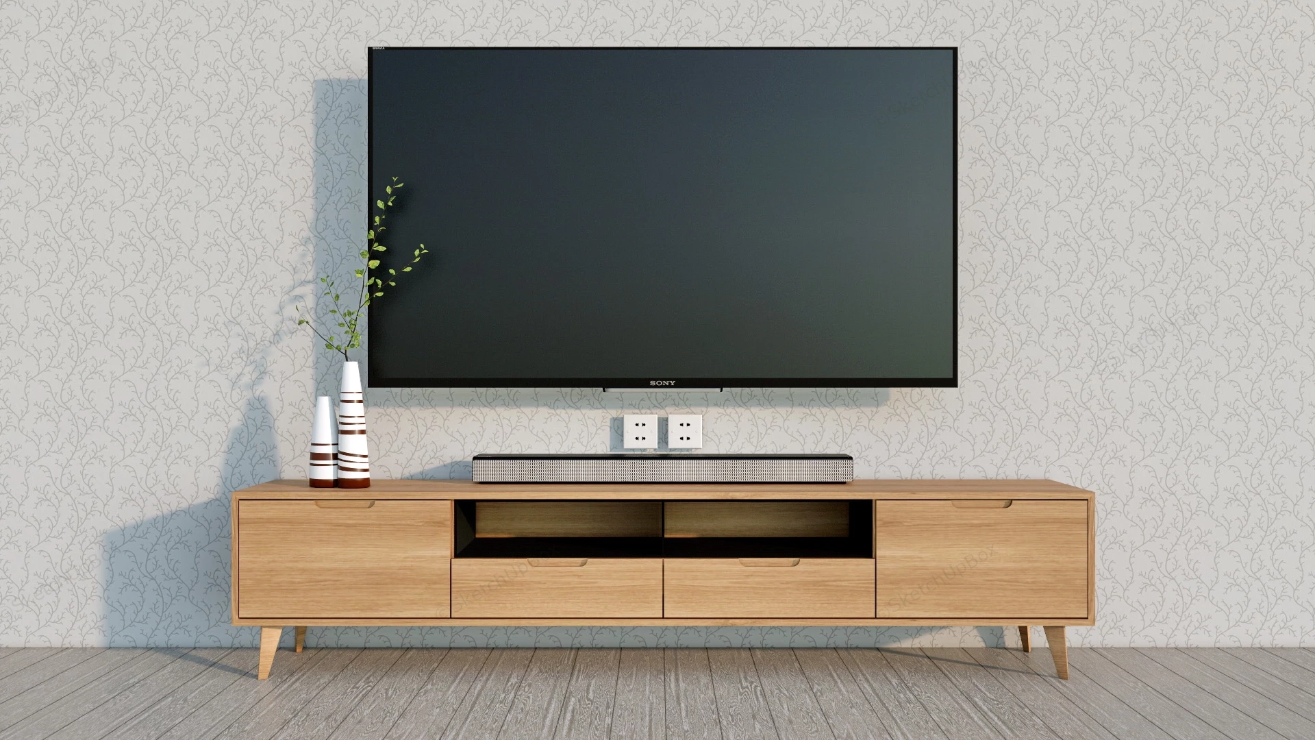 Minimalist Wood Tv Stand sketchup model preview - SketchupBox