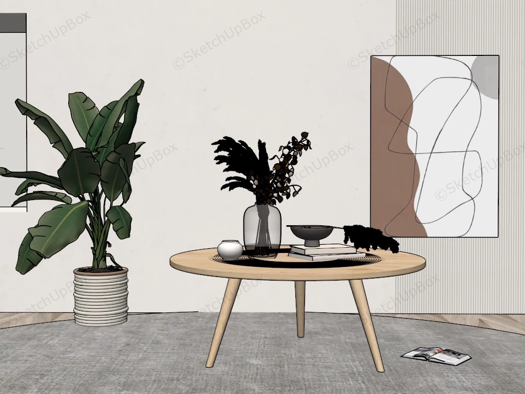 Round Wood Coffee Table sketchup model preview - SketchupBox