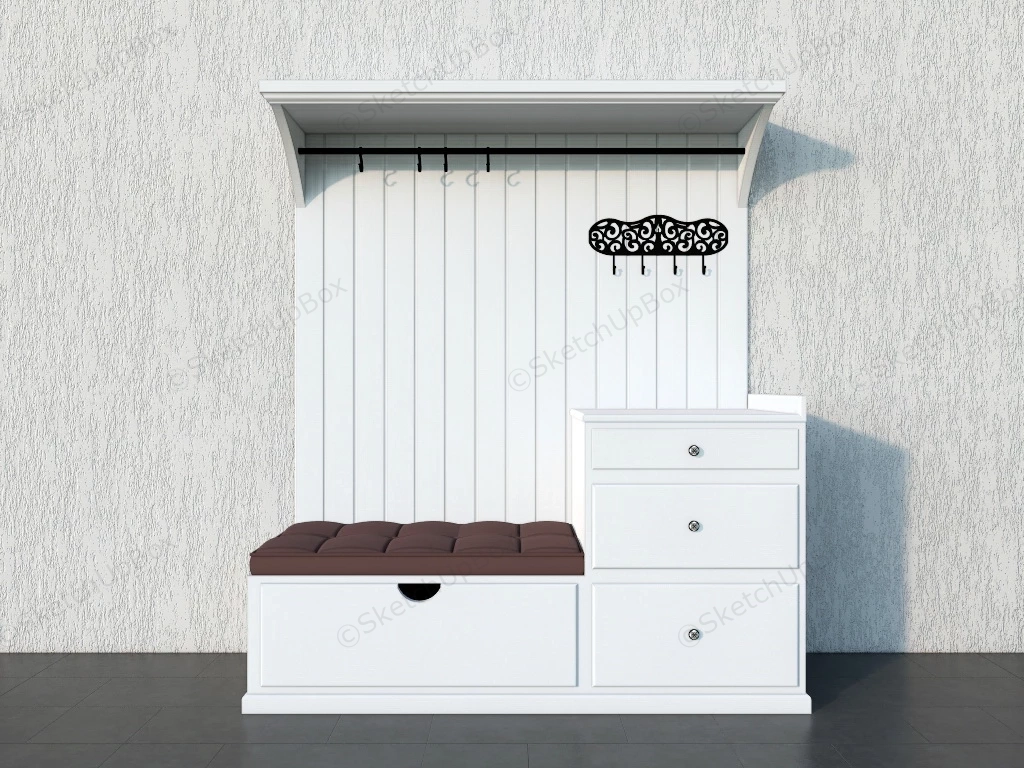 Entryway Hall Tree With Bench sketchup model preview - SketchupBox
