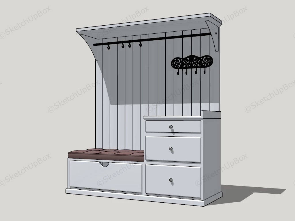 Entryway Hall Tree With Bench sketchup model preview - SketchupBox