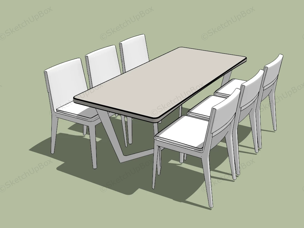 White 7 Piece Dining Room Set sketchup model preview - SketchupBox
