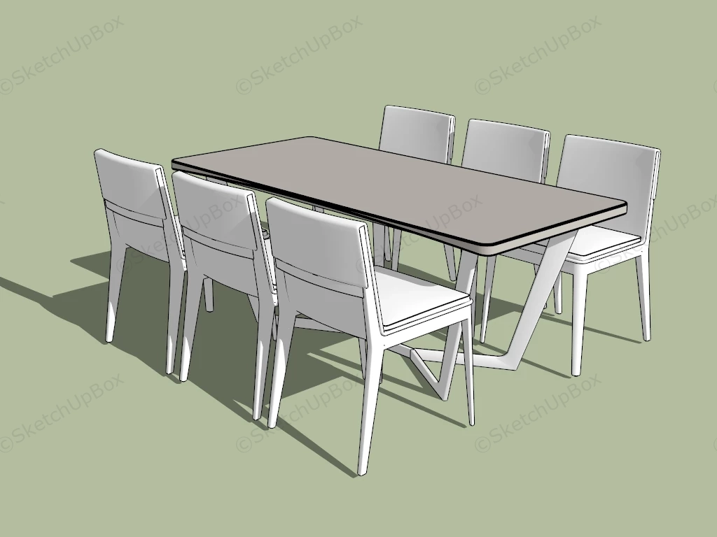 White 7 Piece Dining Room Set sketchup model preview - SketchupBox