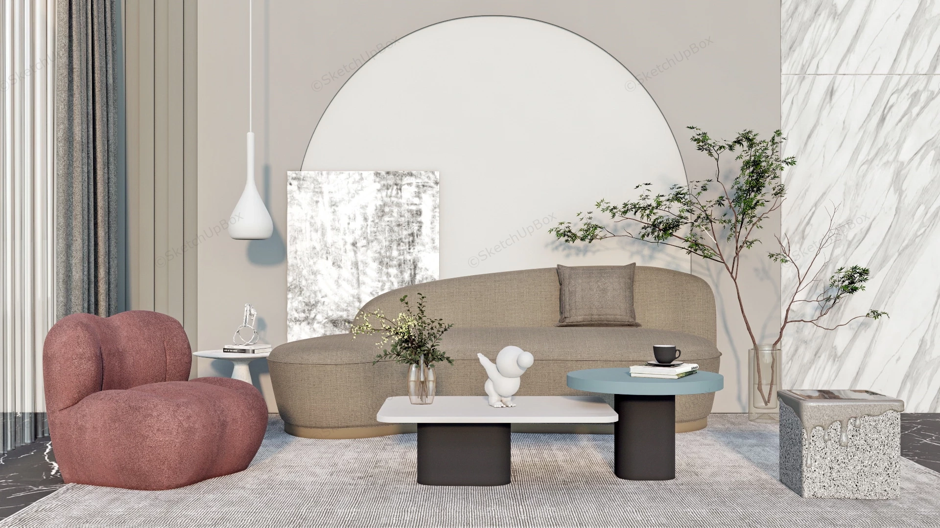 Small Casual Living Room Furniture Set sketchup model preview - SketchupBox