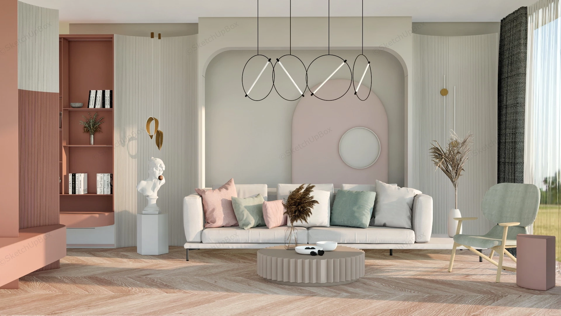 Pink And White Living Room Ideas sketchup model preview - SketchupBox