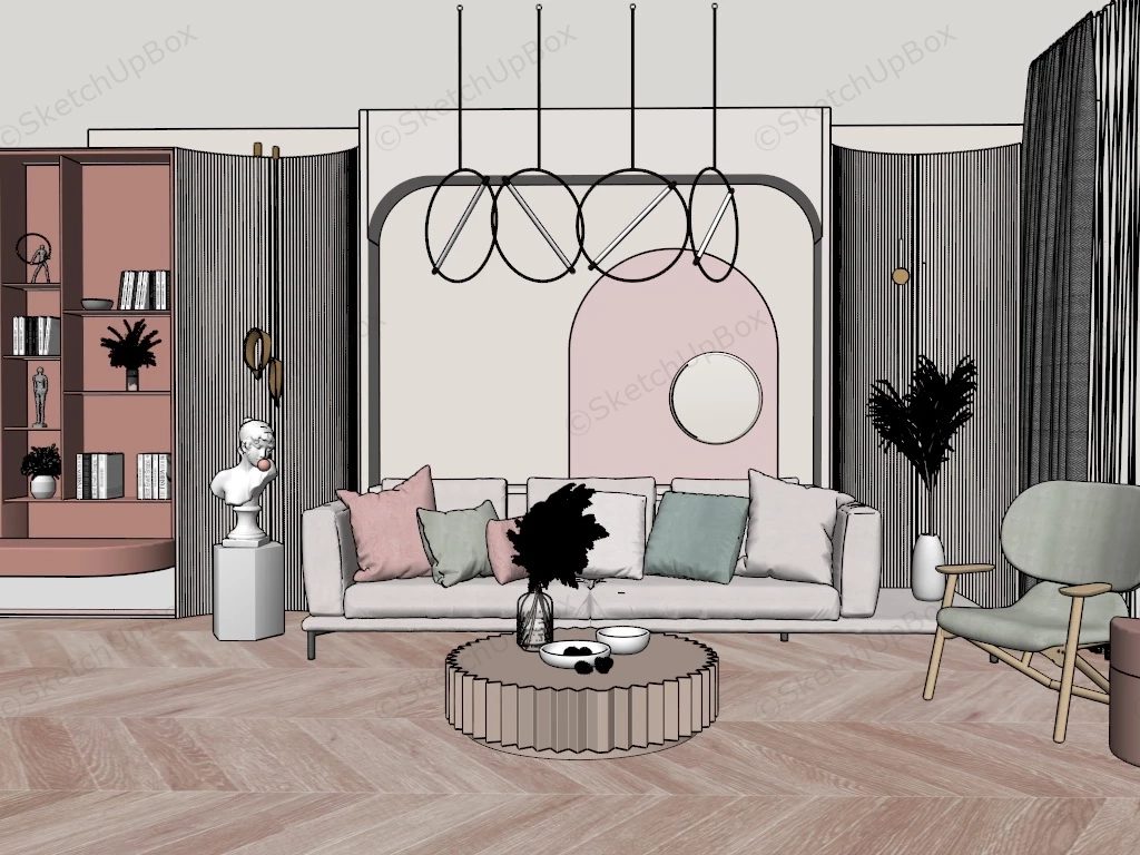 Pink And White Living Room Ideas sketchup model preview - SketchupBox