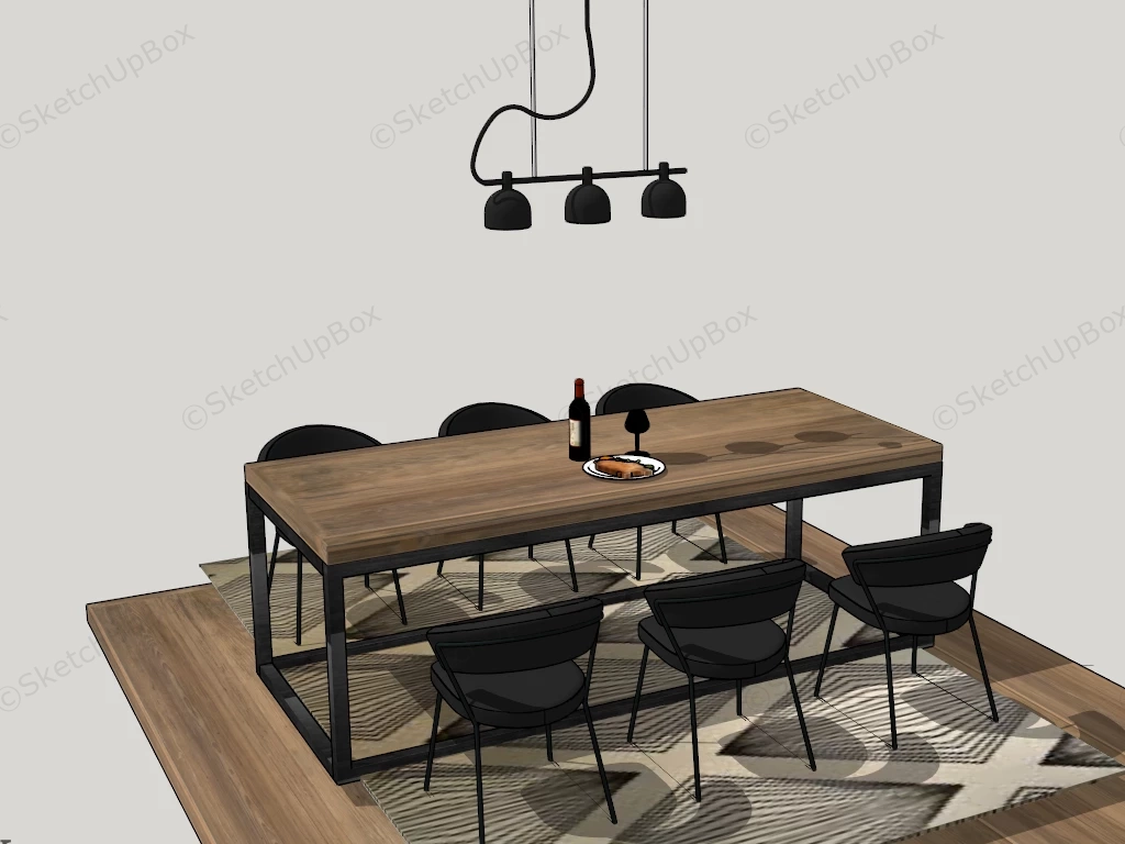 Rustic Industrial Dining Table Set sketchup model preview - SketchupBox