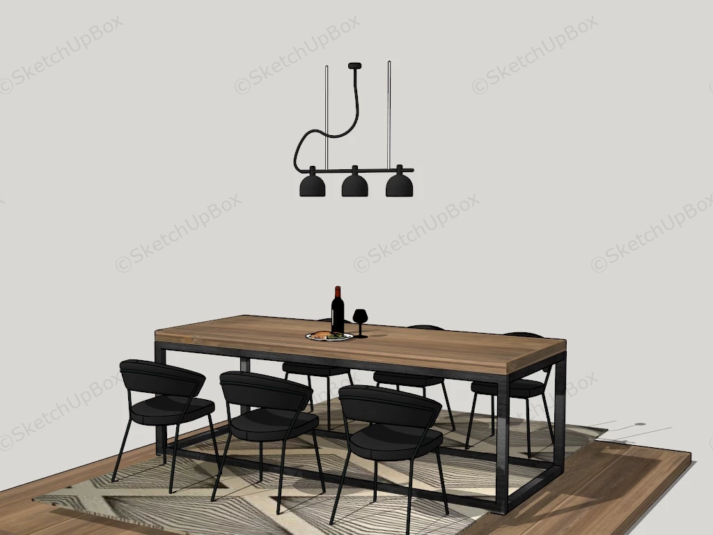 Rustic Industrial Dining Table Set sketchup model preview - SketchupBox