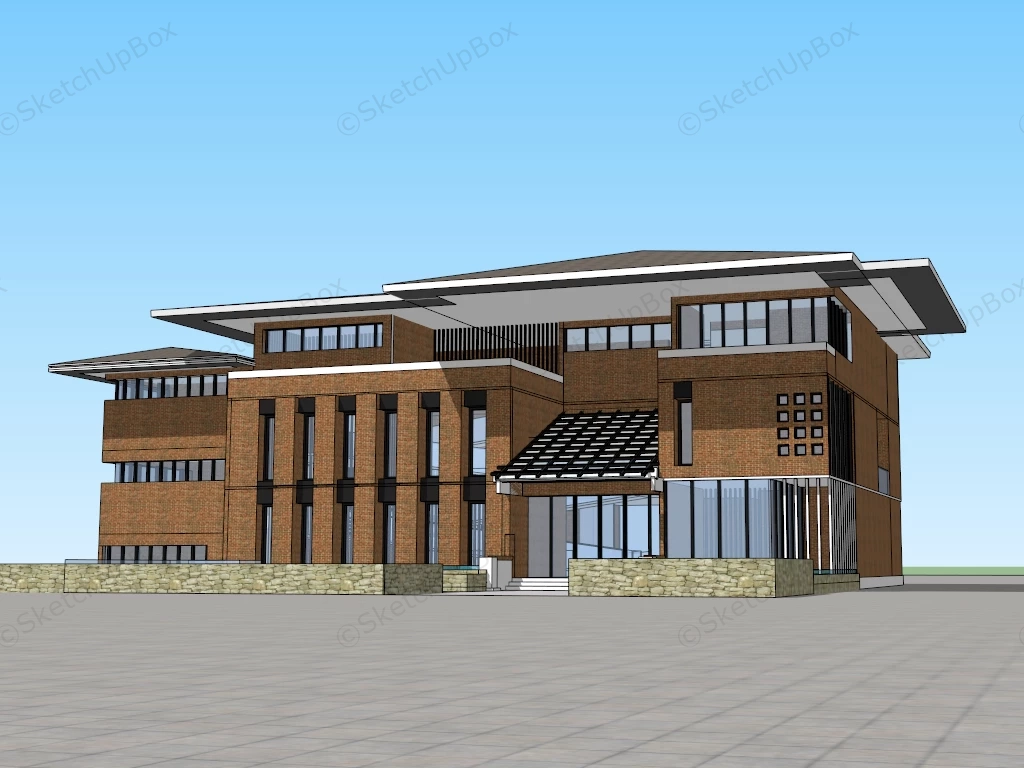 Small Brick Office Building sketchup model preview - SketchupBox