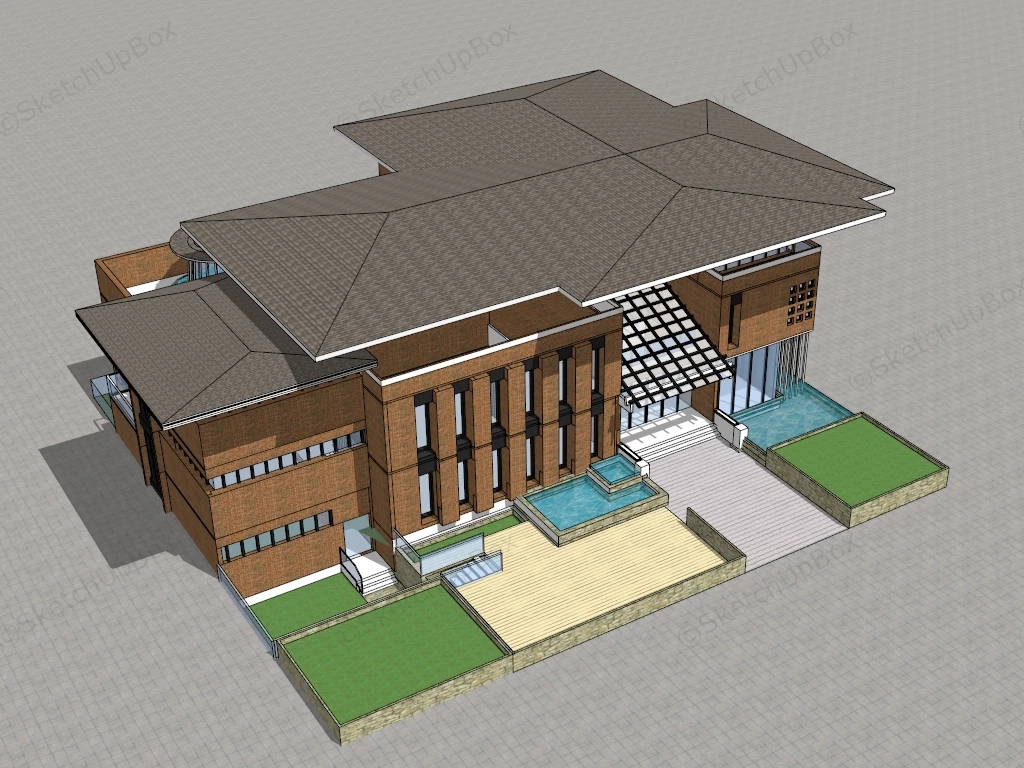 Small Brick Office Building sketchup model preview - SketchupBox