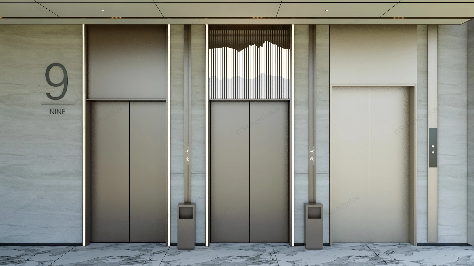 Modern Elevator Hall sketchup model preview - SketchupBox