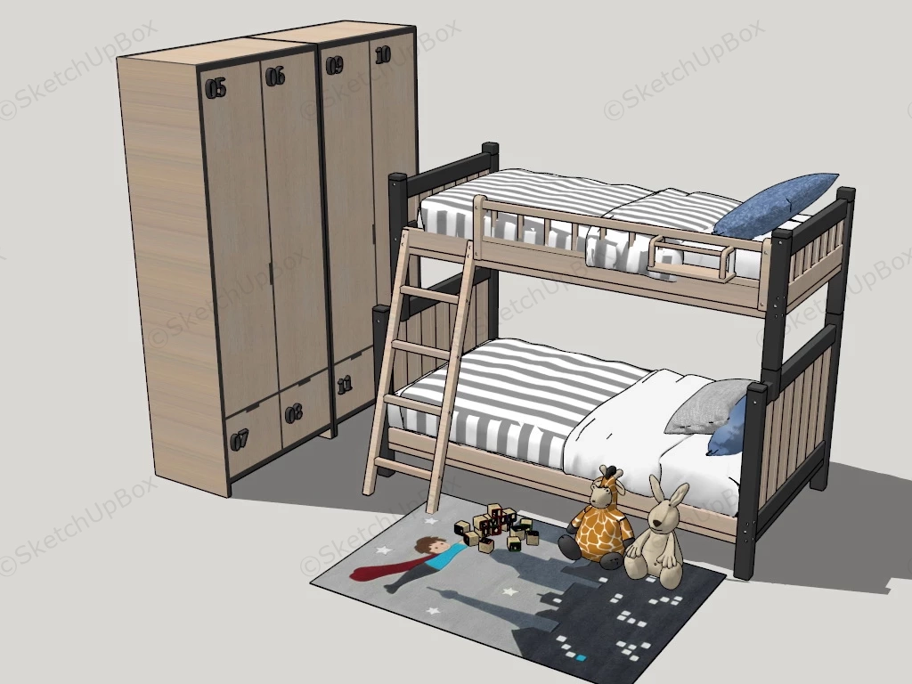 Bunk Bed & Wardrobe sketchup model preview - SketchupBox