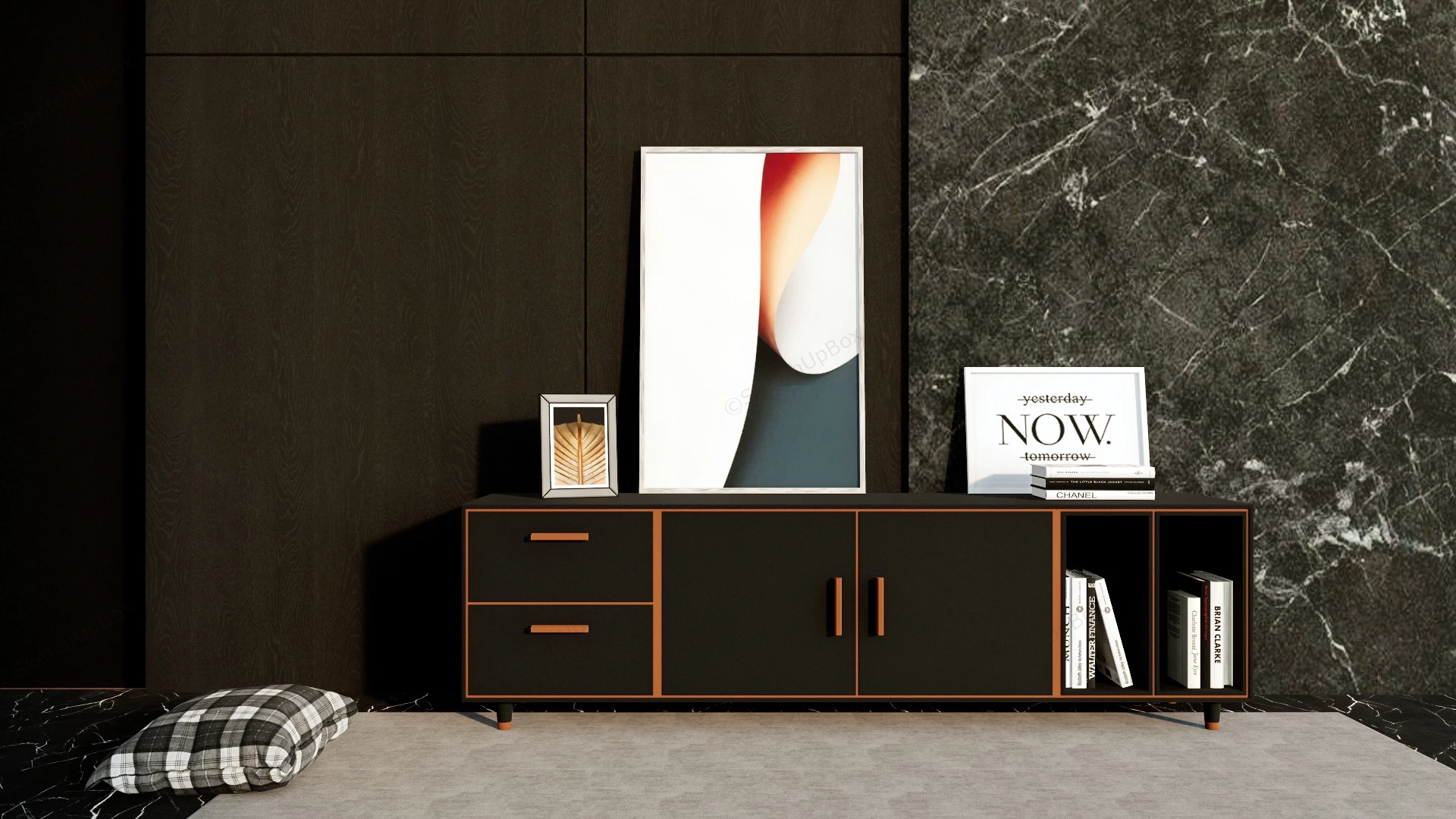 Black TV Stand sketchup model preview - SketchupBox