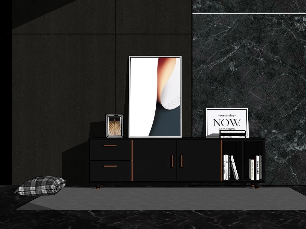 Black TV Stand sketchup model preview - SketchupBox