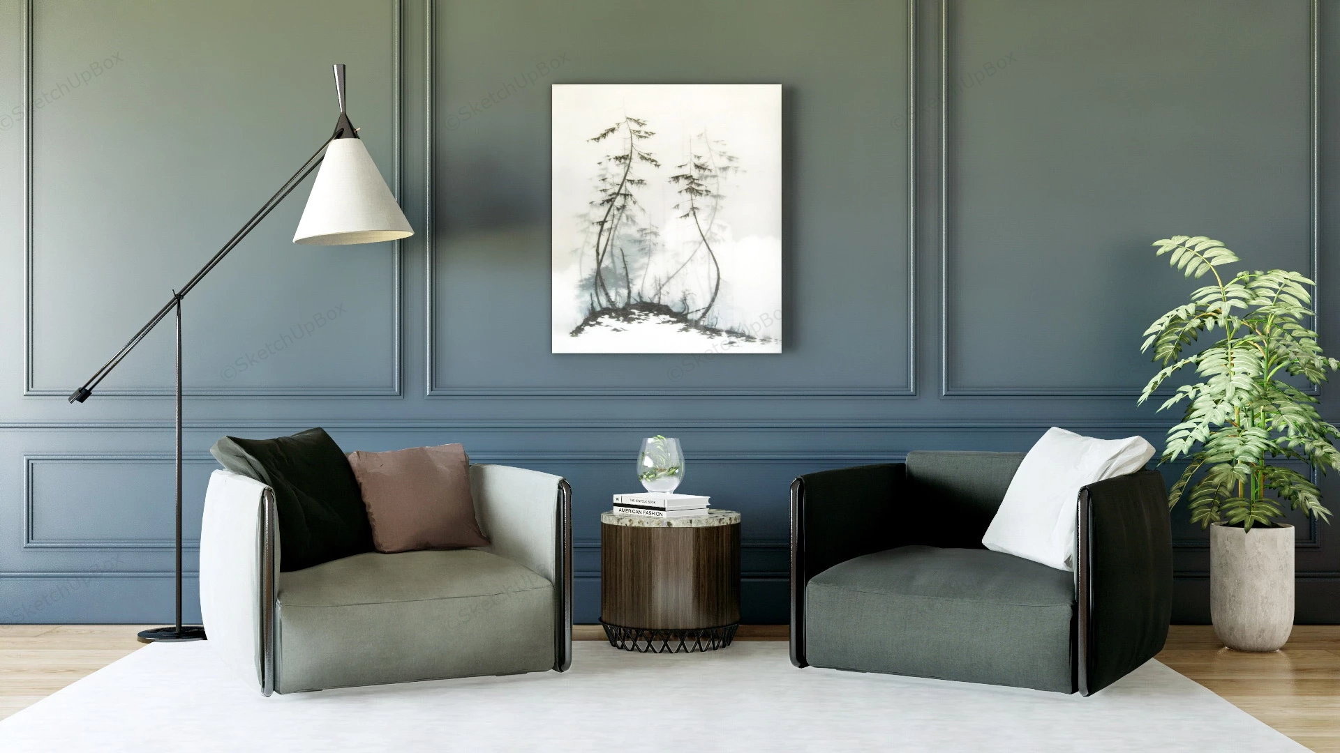 Living Room Accent Chair Set sketchup model preview - SketchupBox