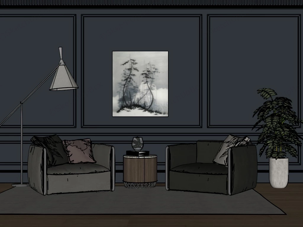 Living Room Accent Chair Set sketchup model preview - SketchupBox