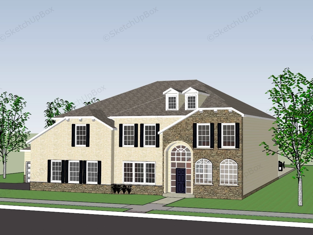 Country Colonial House sketchup model preview - SketchupBox