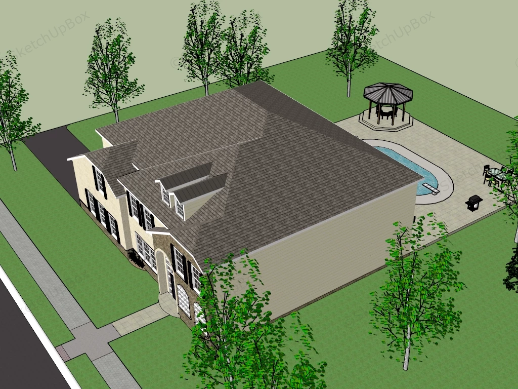 Country Colonial House sketchup model preview - SketchupBox