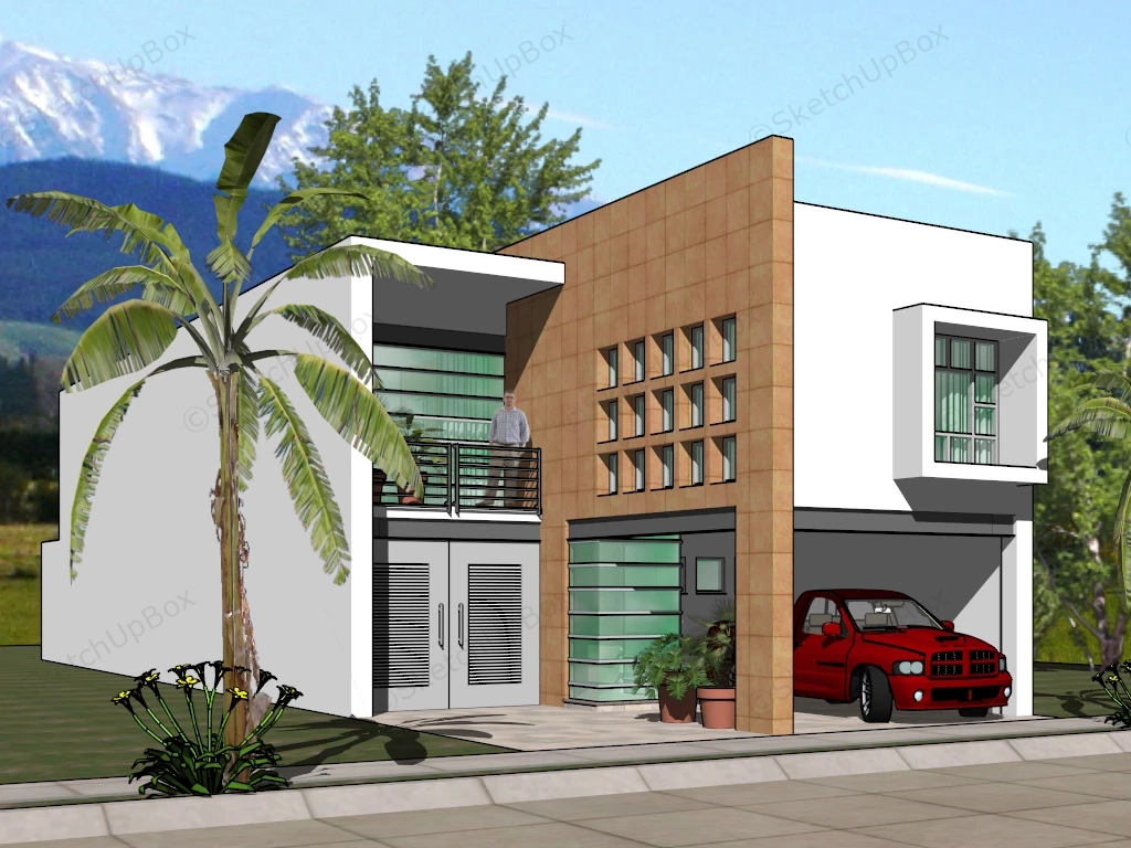 Narrow Lot House sketchup model preview - SketchupBox