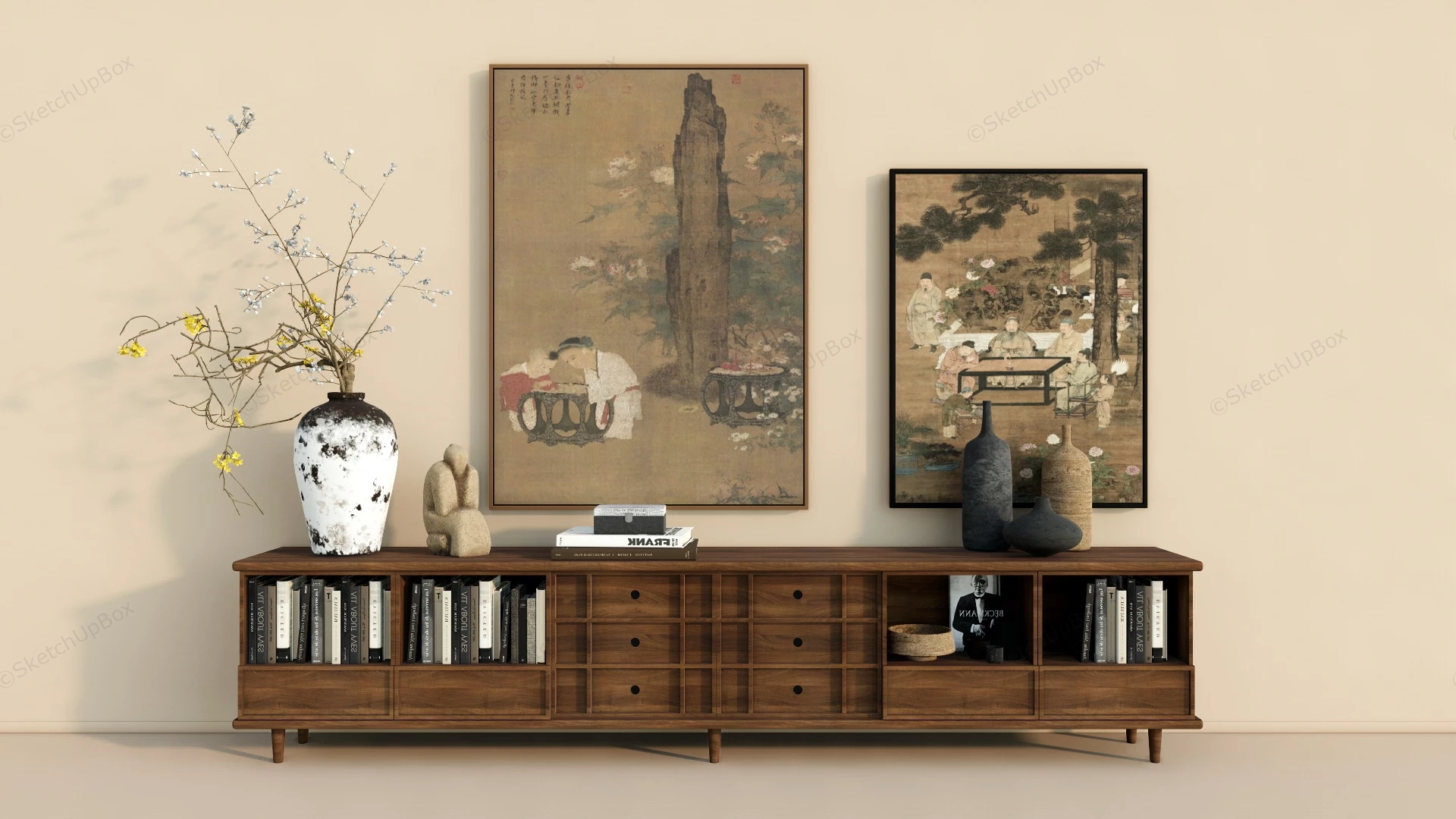 Chinese Style Low Bookcase sketchup model preview - SketchupBox