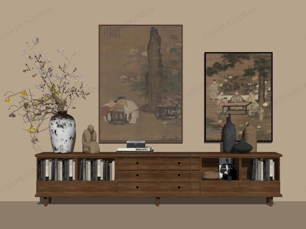 Chinese Style Low Bookcase sketchup model preview - SketchupBox