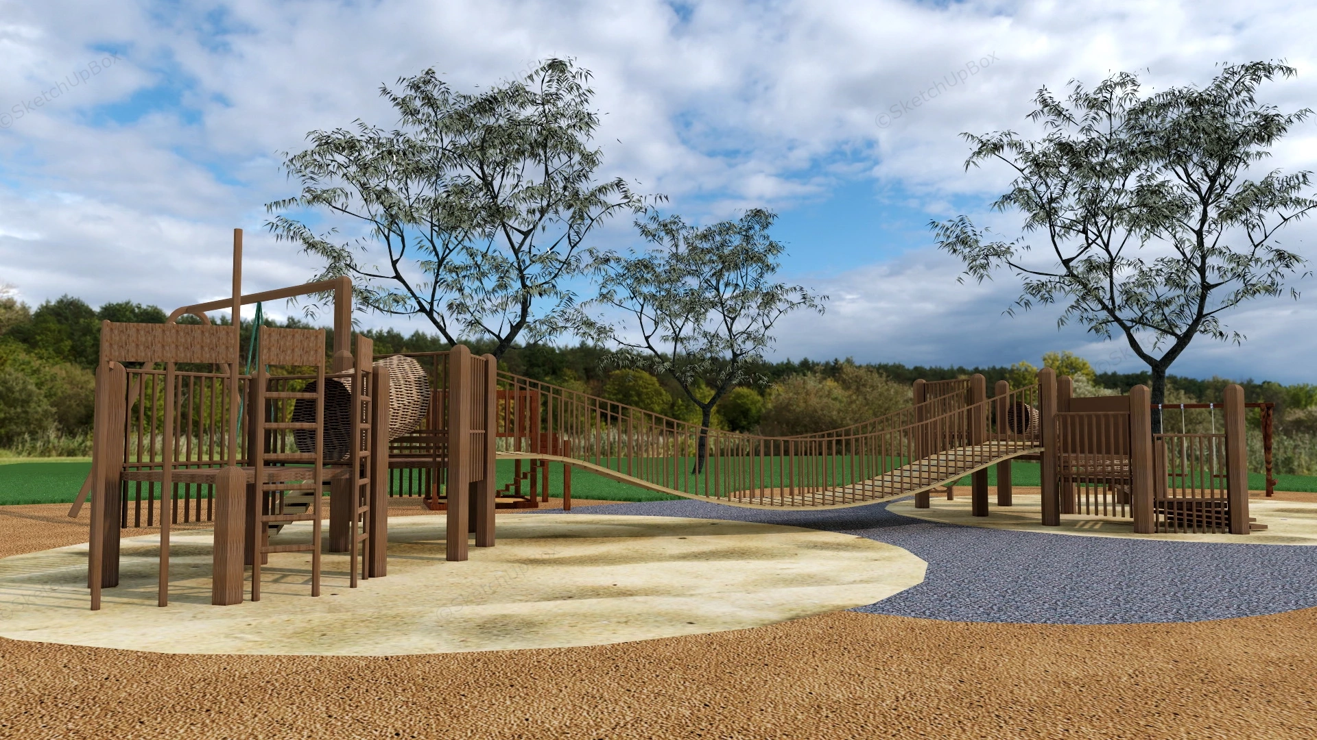Outdoor Wood Playground sketchup model preview - SketchupBox