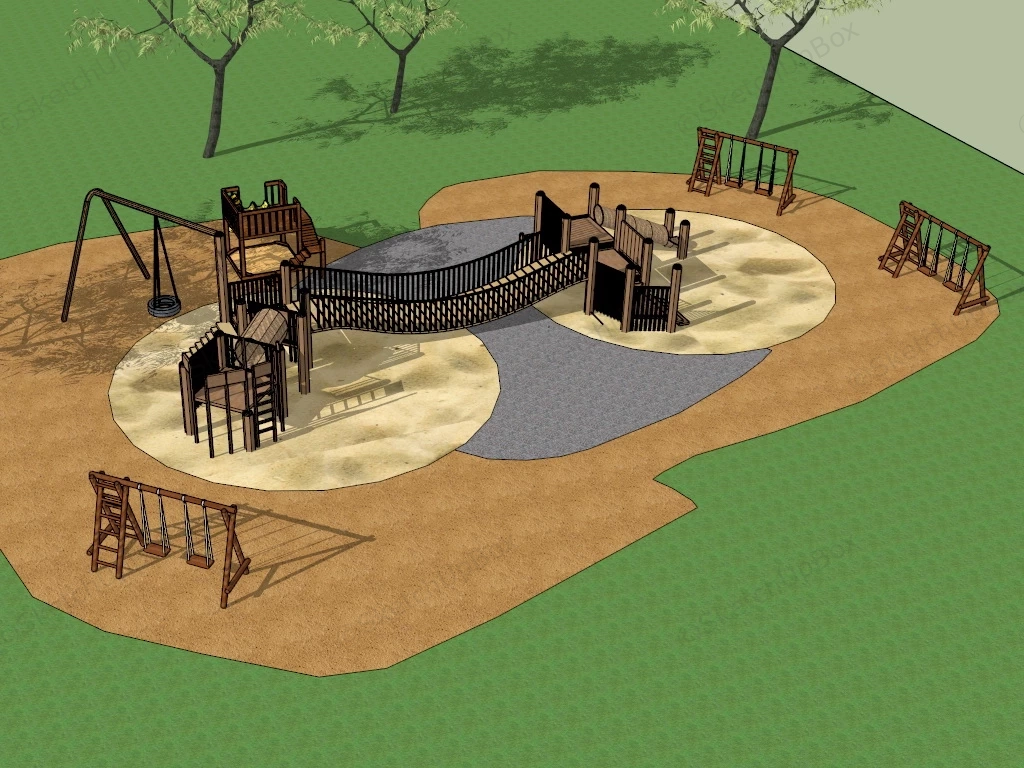 Outdoor Wood Playground sketchup model preview - SketchupBox