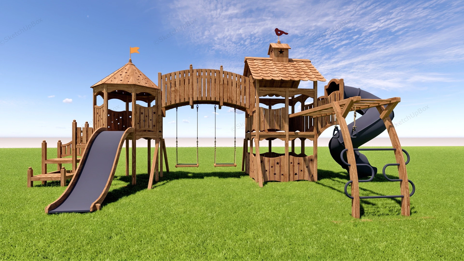 Outdoor Wood Playset sketchup model preview - SketchupBox