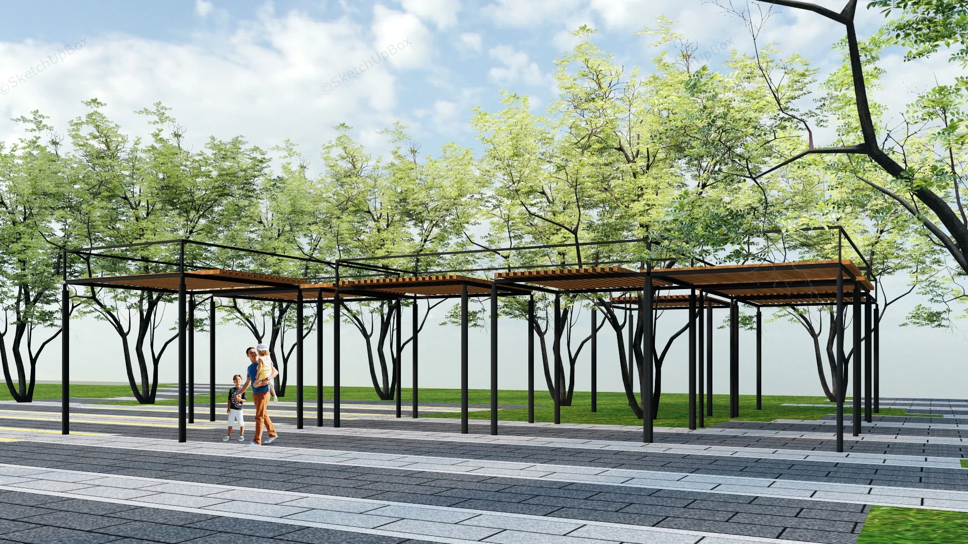 Urban Park Pergola sketchup model preview - SketchupBox