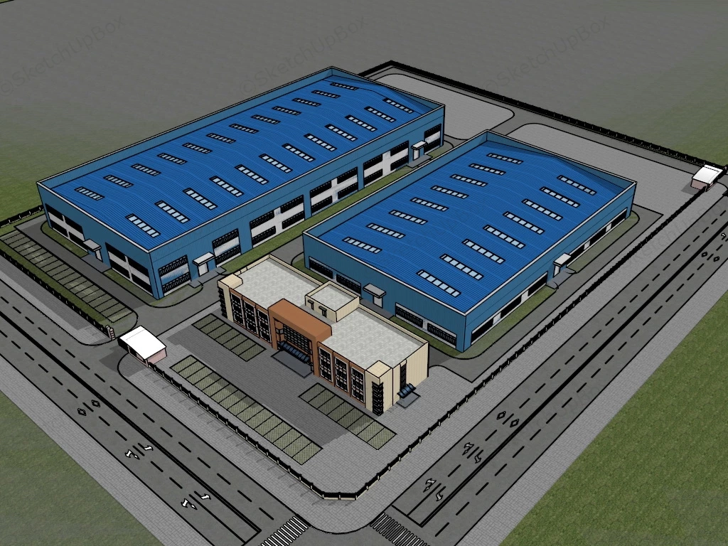 Modern Factory Buildings Design sketchup model preview - SketchupBox