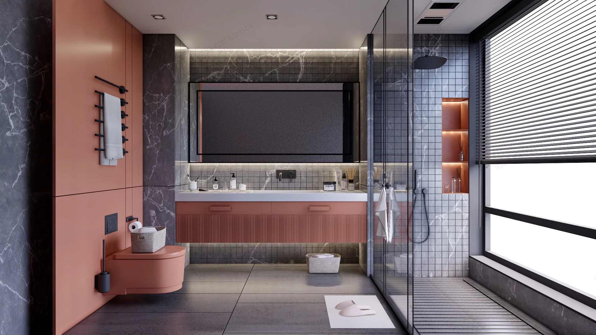Modern Pink And Grey Bathroom sketchup model preview - SketchupBox