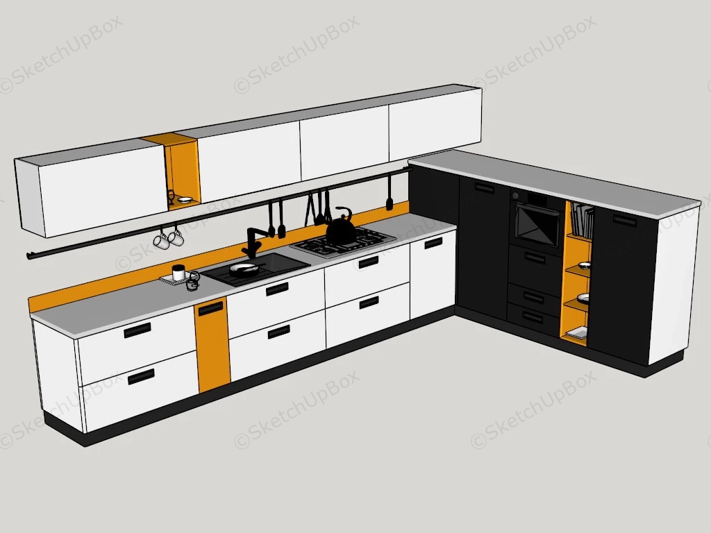 White Black And Yellow Kitchen Cabinet sketchup model preview - SketchupBox