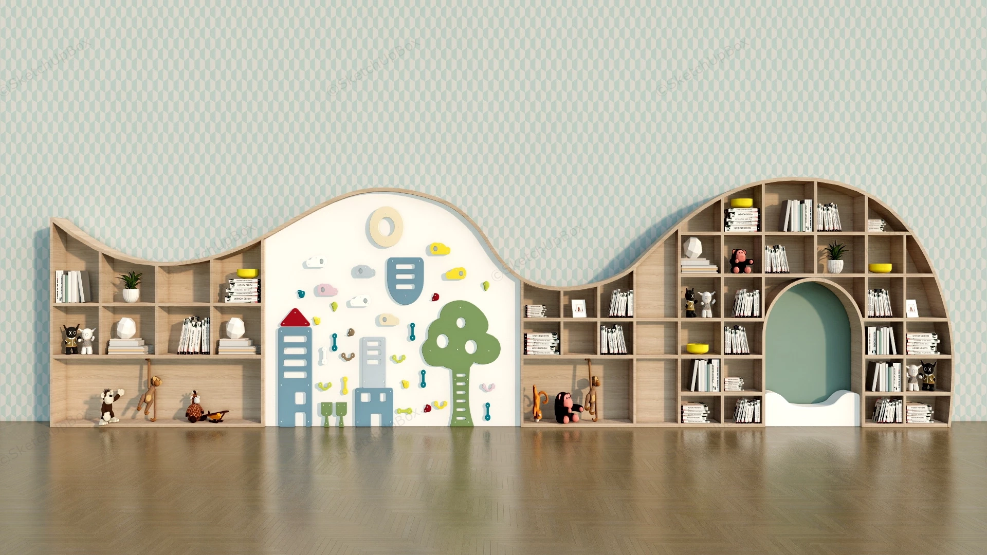 Wide Bookcase For Kids sketchup model preview - SketchupBox