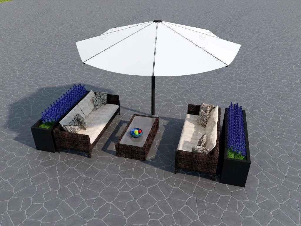 Rattan Patio Conversation Set sketchup model preview - SketchupBox