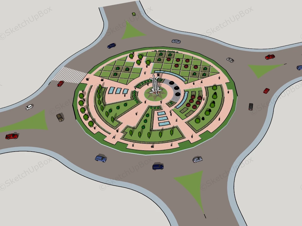Roundabout Landscape Design sketchup model preview - SketchupBox