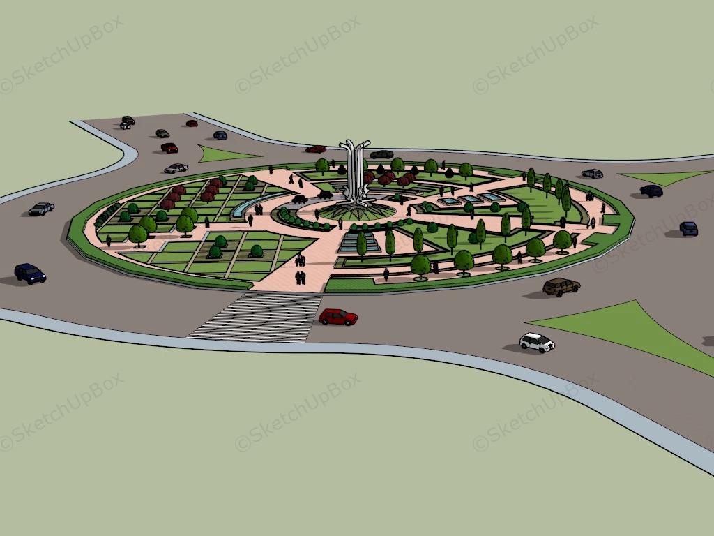 Roundabout Landscape Design sketchup model preview - SketchupBox