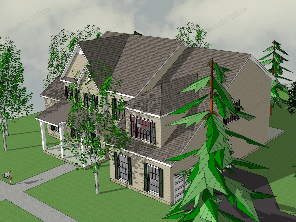 American Craftsman House sketchup model preview - SketchupBox