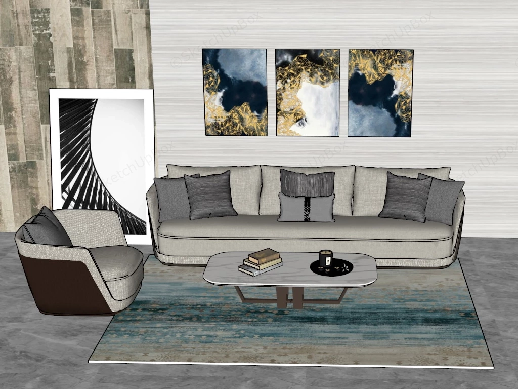 Elegant Living Room Decor Idea sketchup model preview - SketchupBox