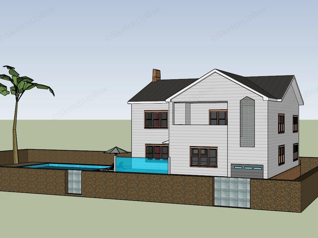 2 Story Country House With Pool sketchup model preview - SketchupBox