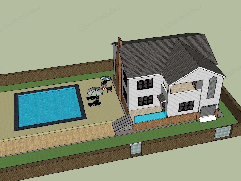 2 Story Country House With Pool sketchup model preview - SketchupBox