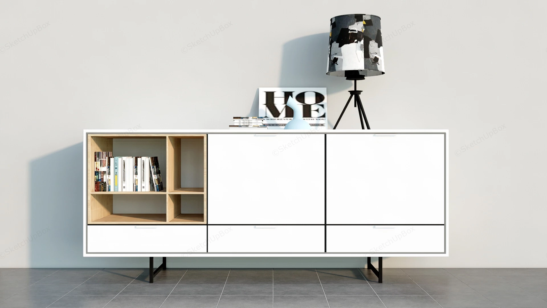 Modern Sideboard Bookcase Combo sketchup model preview - SketchupBox