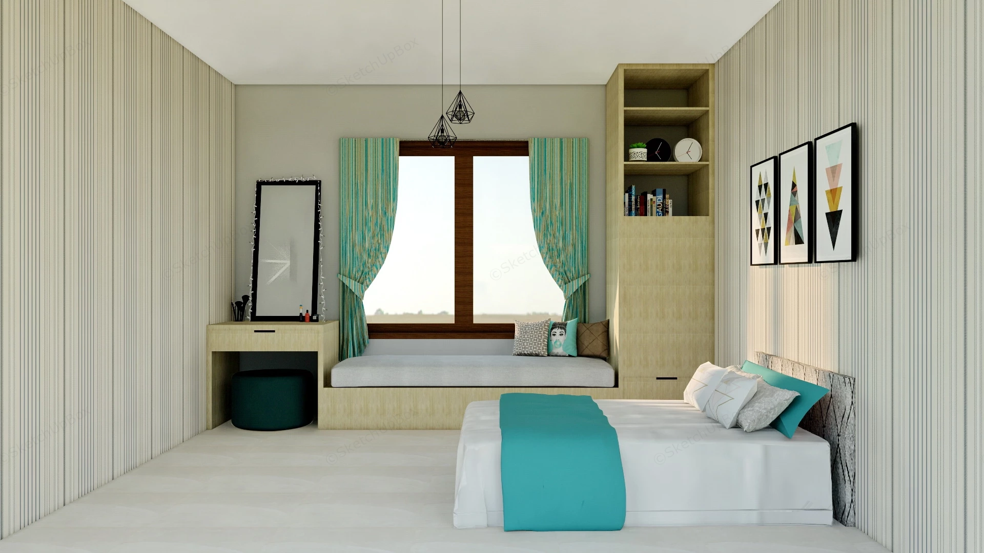 Simple Bedroom Design sketchup model preview - SketchupBox