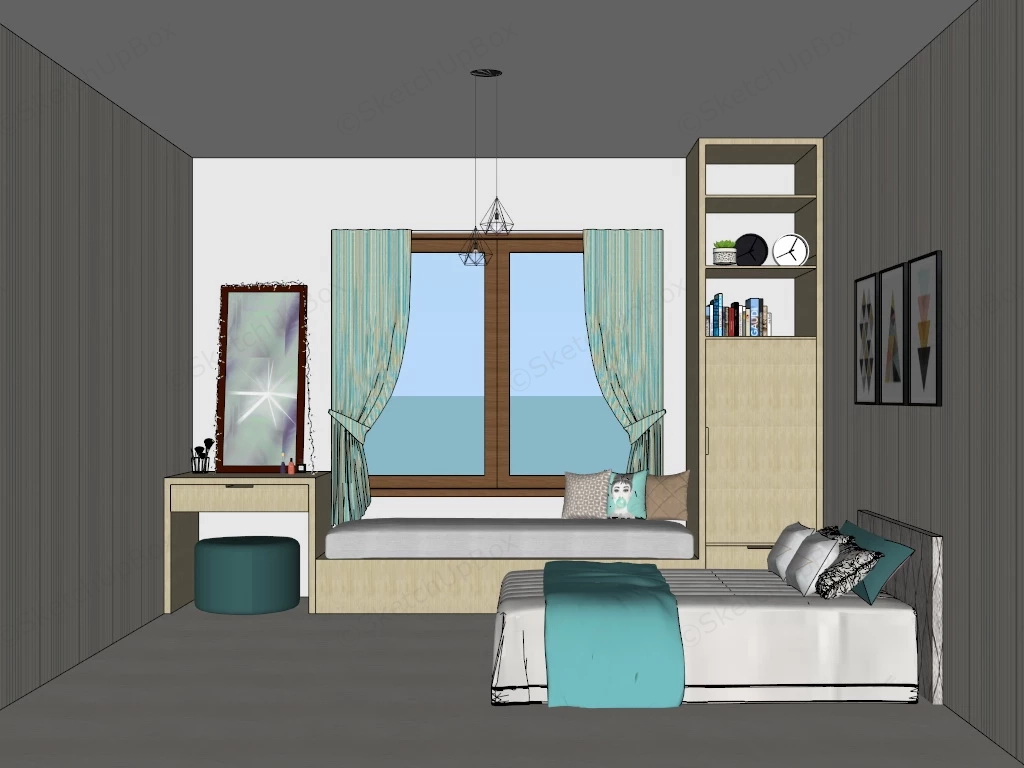 Simple Bedroom Design sketchup model preview - SketchupBox