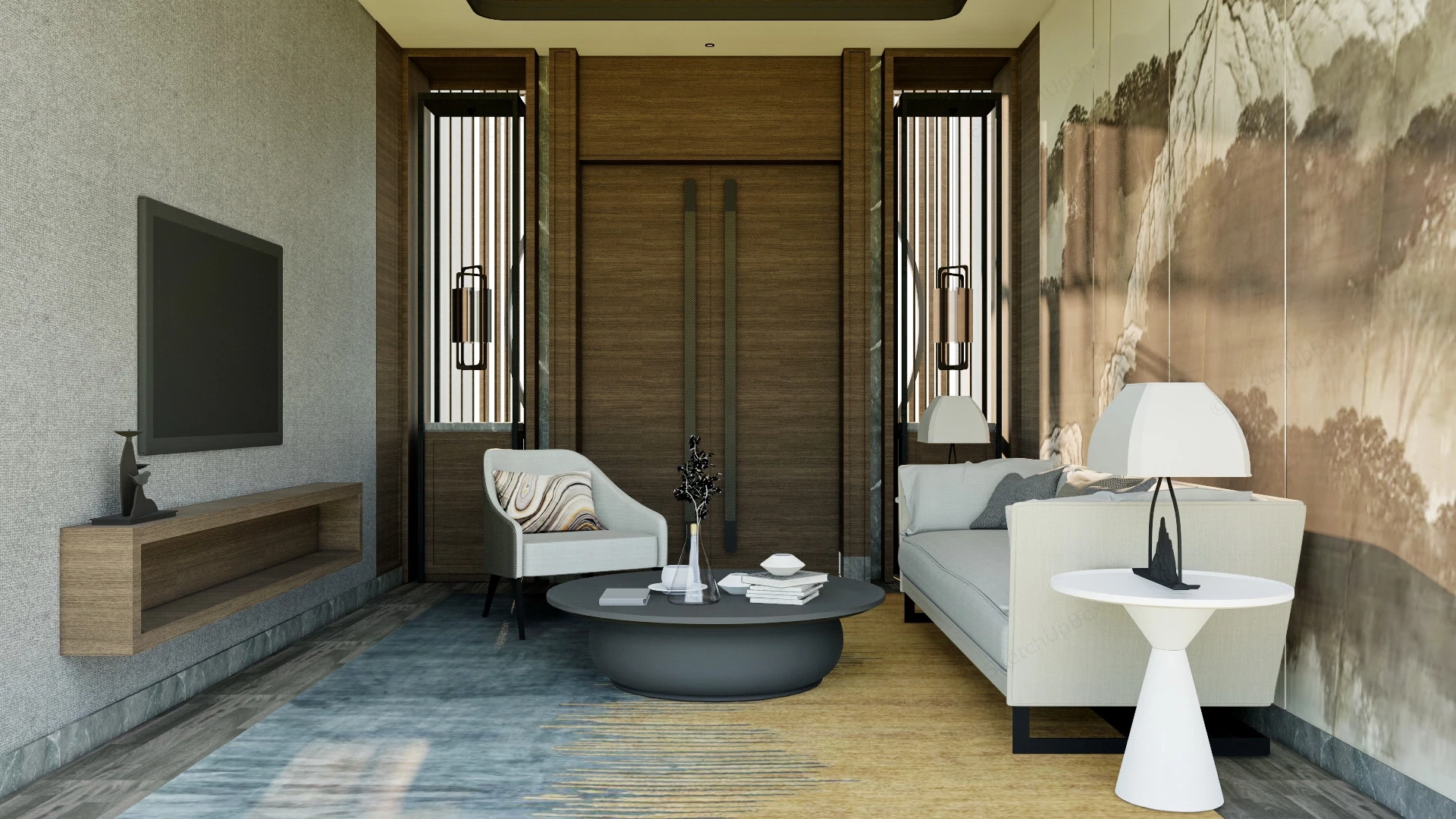 Zen Living Room Design sketchup model preview - SketchupBox