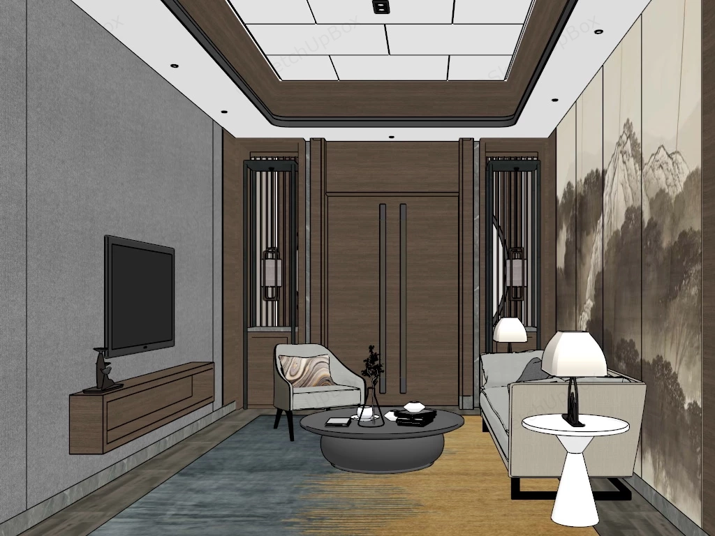 Zen Living Room Design sketchup model preview - SketchupBox