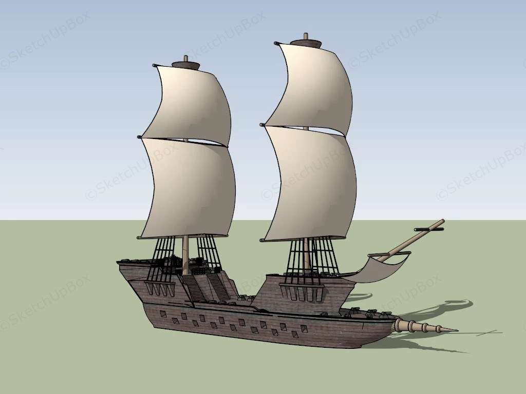 16th Century Warship sketchup model preview - SketchupBox